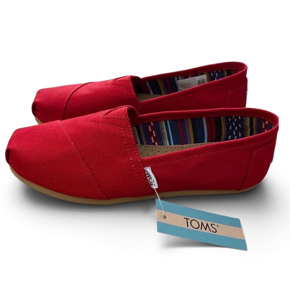 TOMS Classic Alpargata Slip-on Canvas Flats Red - Sz 9 - NIB